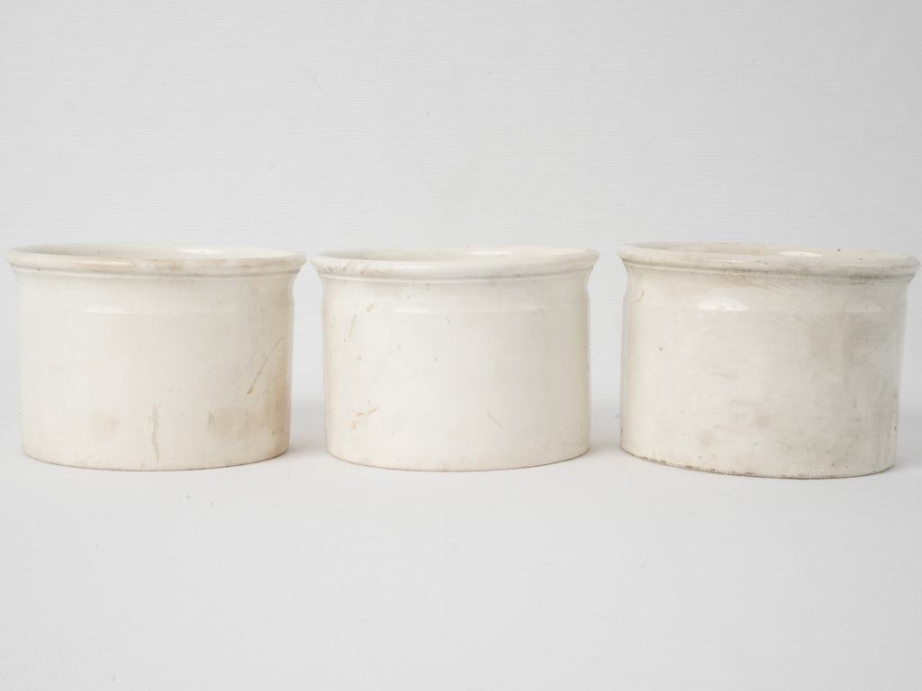 19th century set of three French jam pots - white 4"