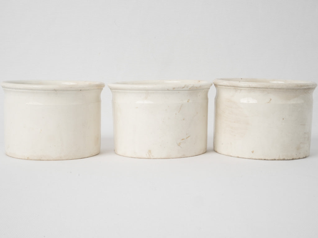 19th century set of three French jam pots - white 4"