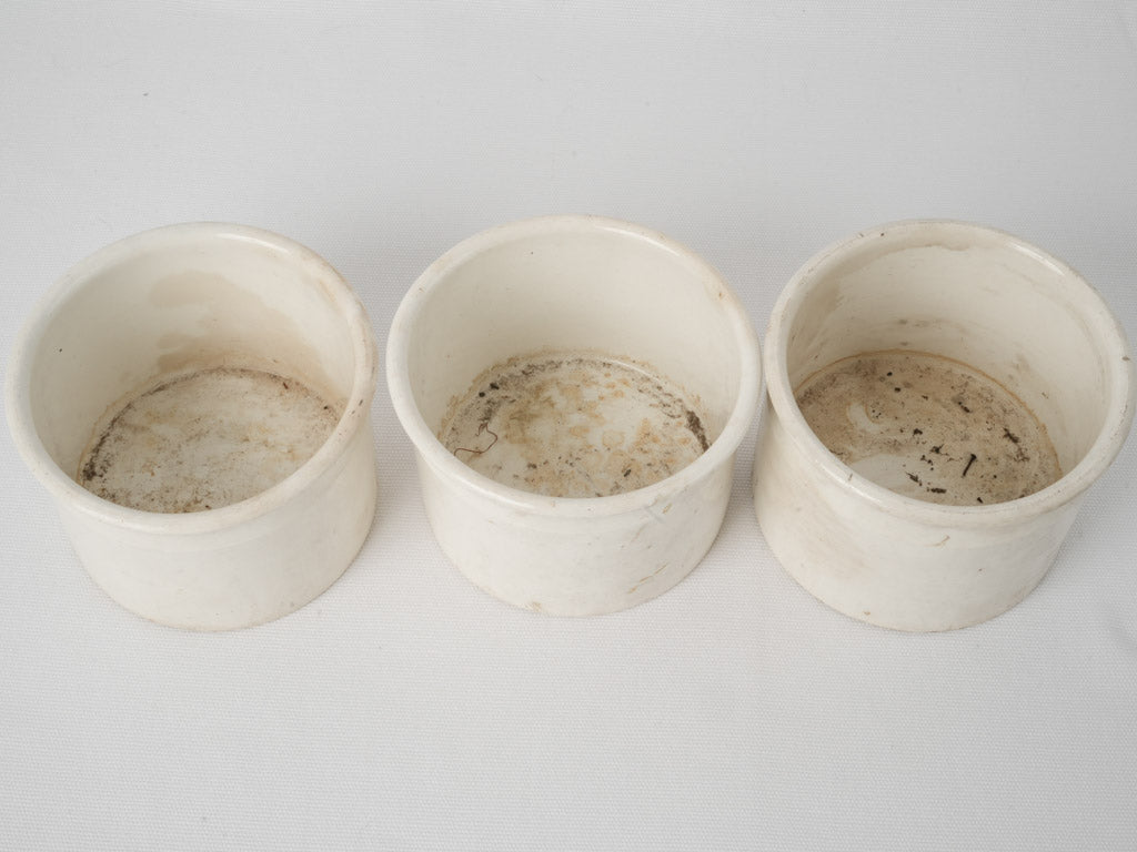 19th century set of three French jam pots - white 4"