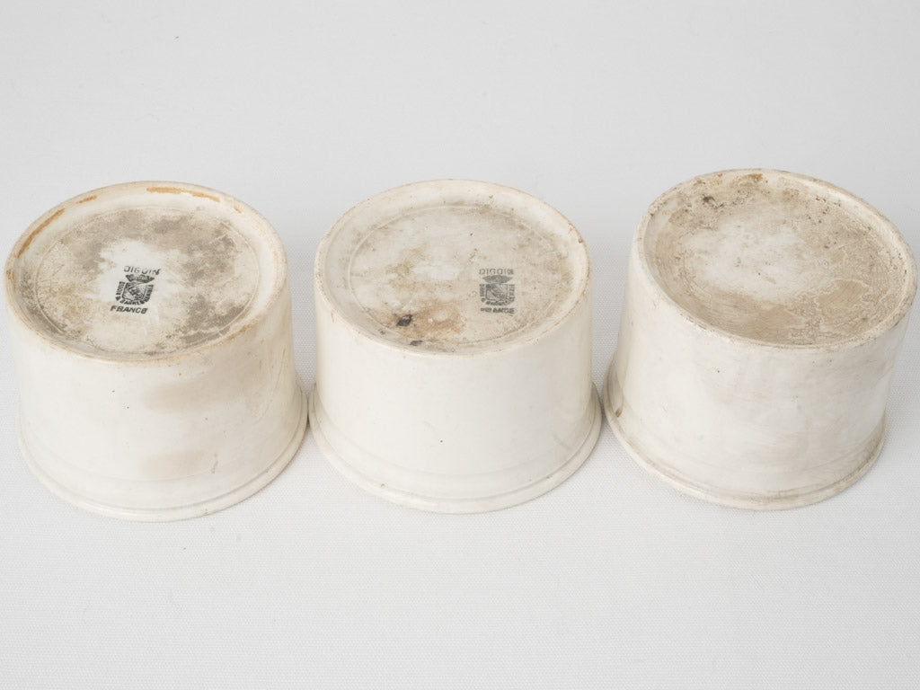 19th century set of three French jam pots - white 4"