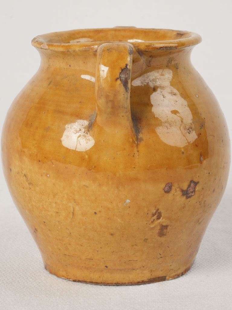 Petite, Charming, Ochre-Glazed, 19th-Century, French Mustard Pot