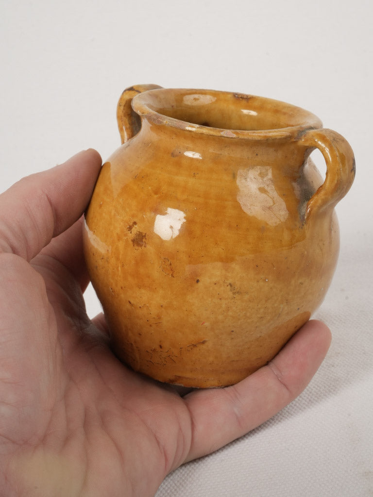 Vintage, French, Handmade, Rustic, Ochre-Glazed Mustard Pot