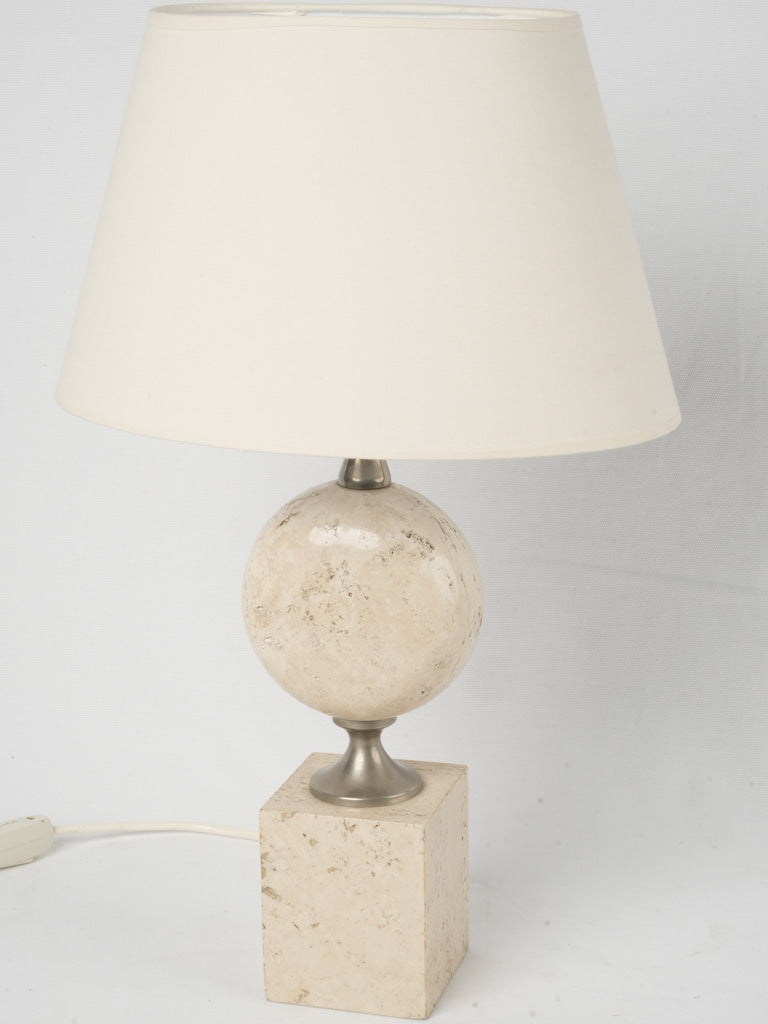 French geometric travertine brass lamp