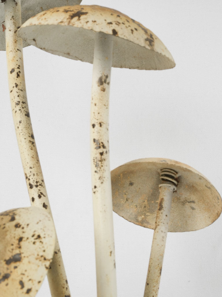 Distressed metal mushroom garden accent