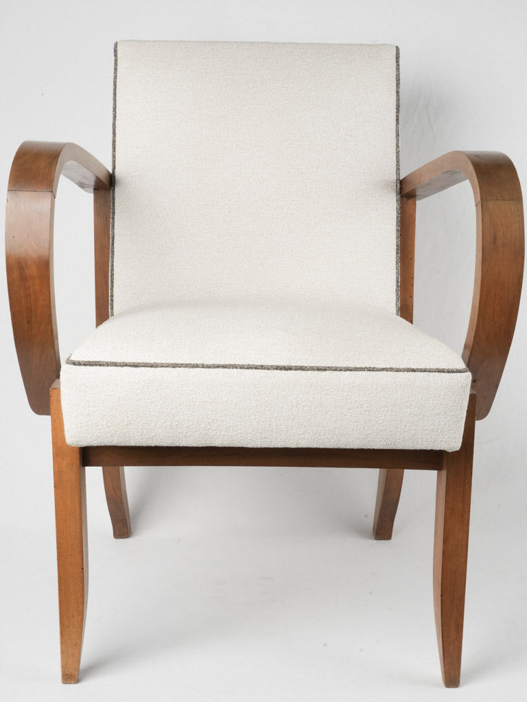 Unique walnut bouclé armchair from France