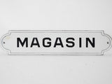 Antique French enamel shop sign 'Magasin' - 3¼" x 13¾"