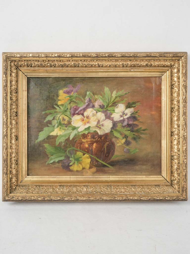 1930s Still Life Painting - Bouquet of Pansies 13¾" x 17"