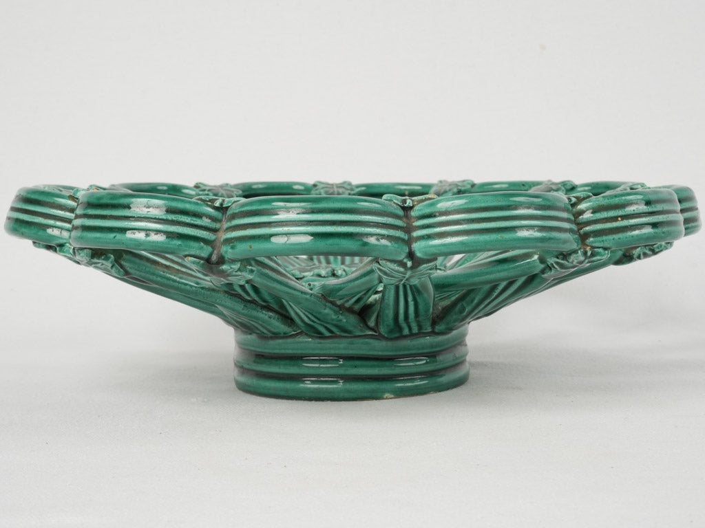 Uniquely designed green-glazed Vallauris fruit bowl