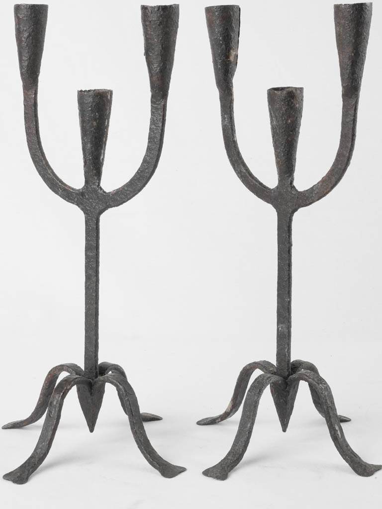 Pair wrought iron candlesticks 14½"