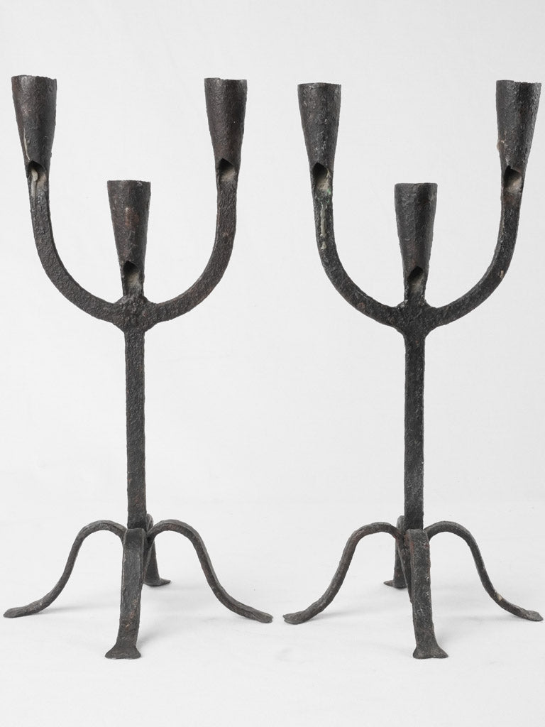 Pair wrought iron candlesticks 14½"