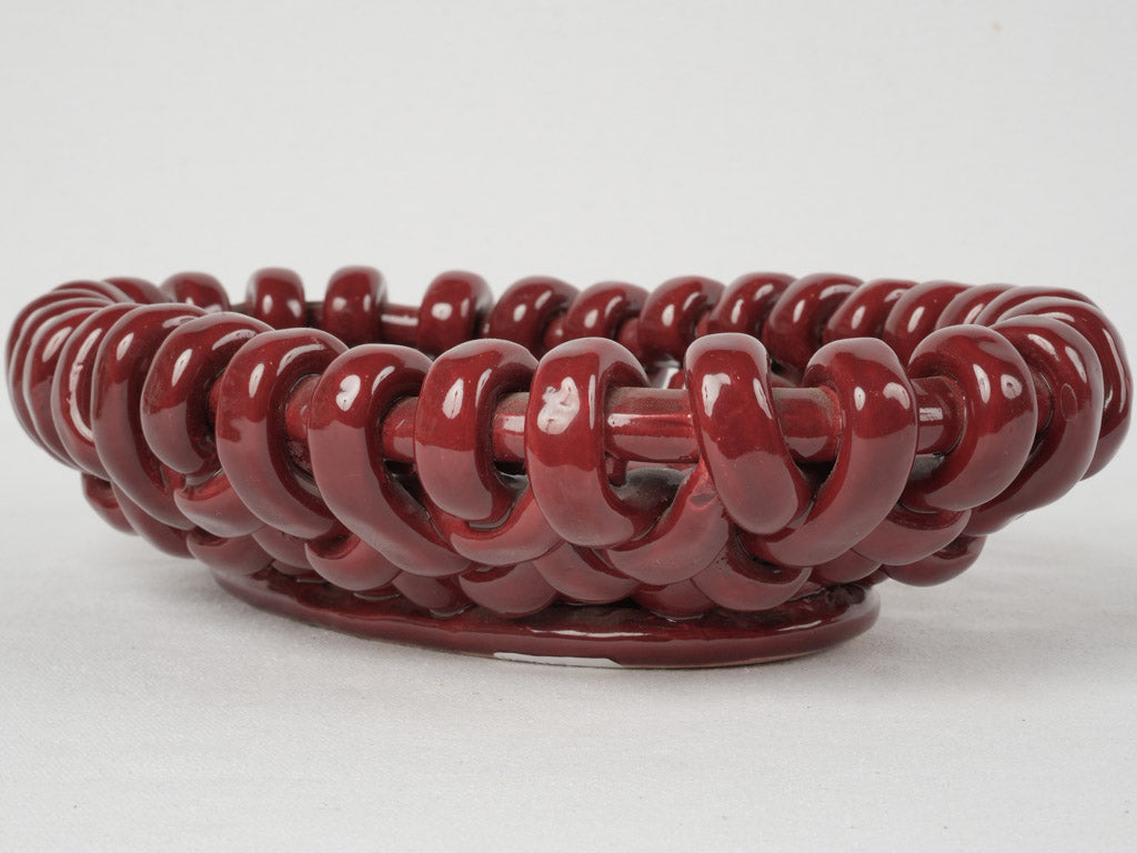 Vintage burgundy oval ceramic centerpiece