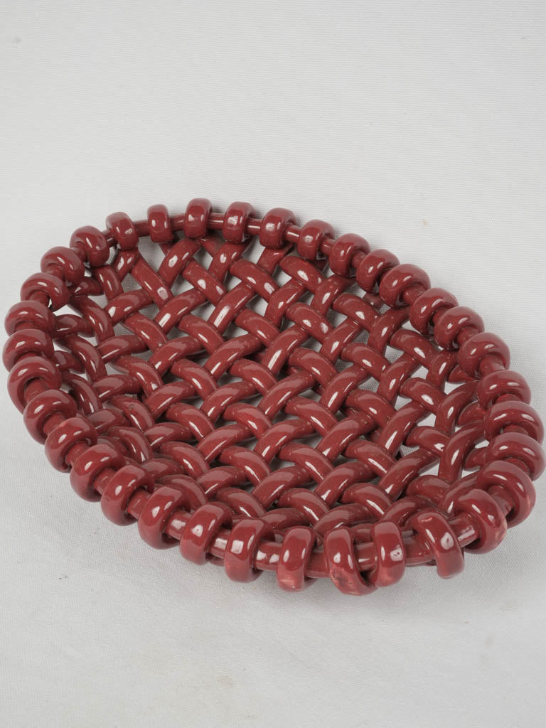 Vintage burgundy woven ceramic bowl