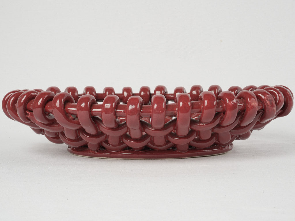 Historic burgundy ceramic fruit bowl