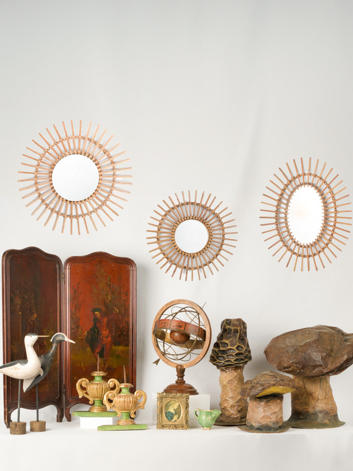 Rustic sunburst wicker wall mirrors