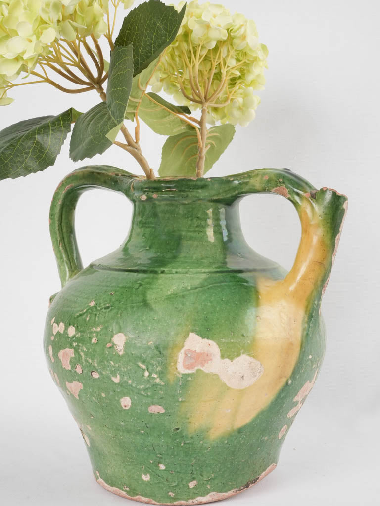 Antique green-glazed French water cruche