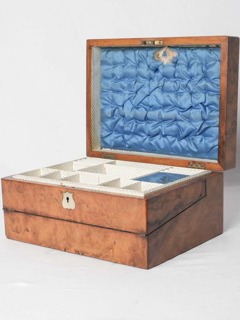 Vintage tufted-silk-lined English slope box