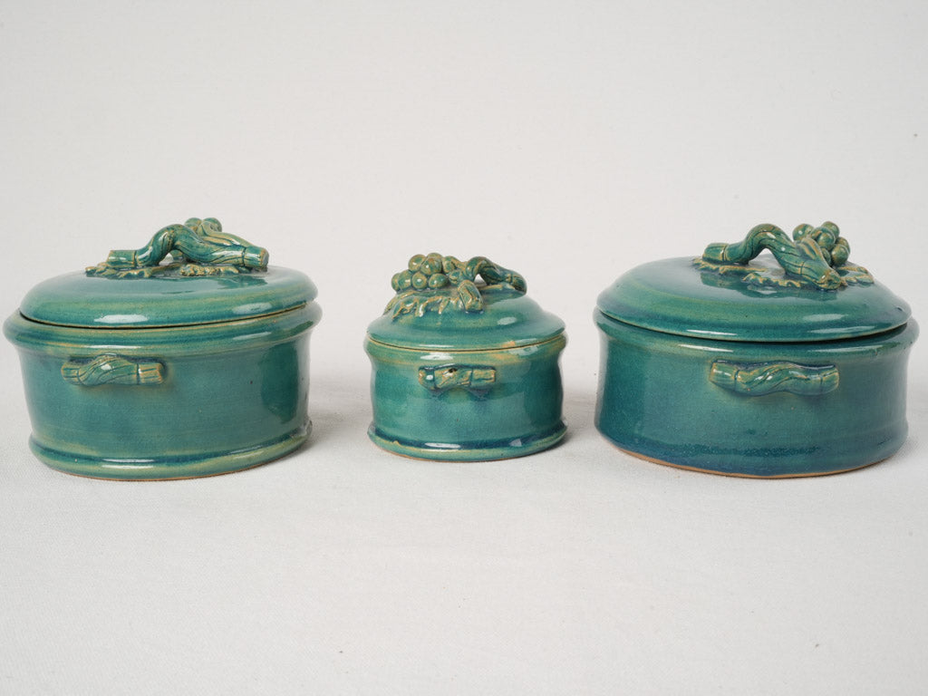 Translucent blue glazed candy dishes