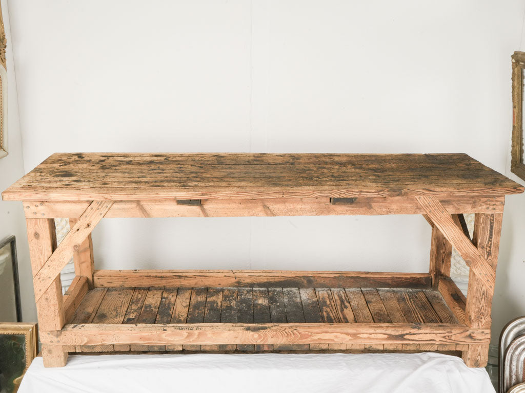 Antique pine French workshop table