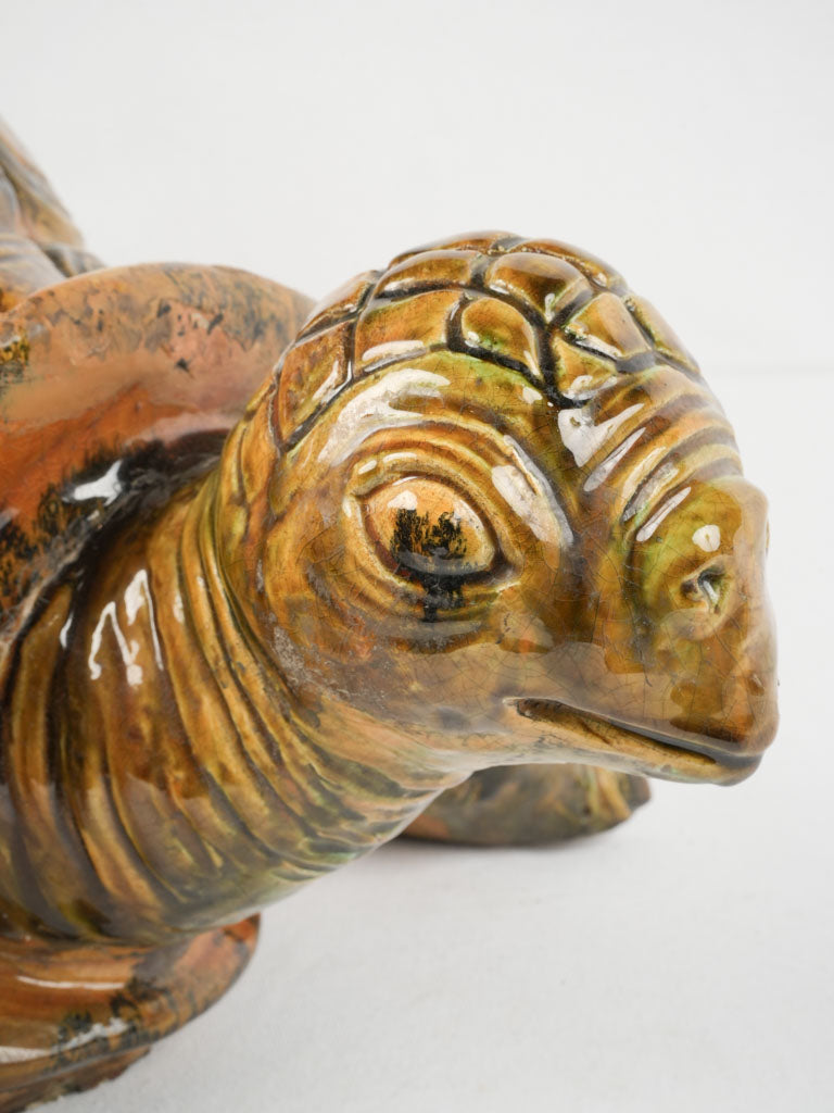 Aged terracotta tortoise garden statue