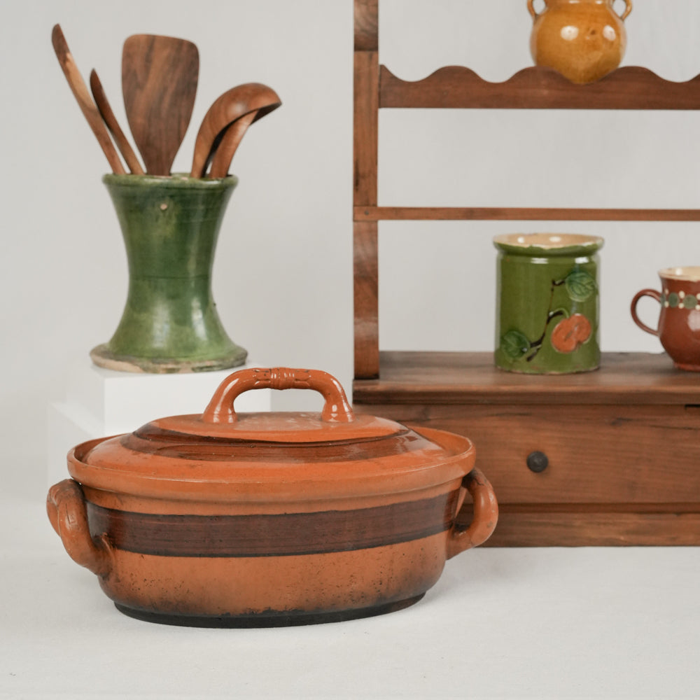 Classic aged terracotta lidded French pot