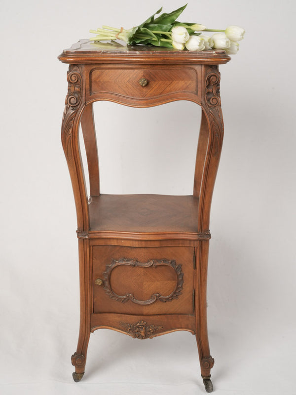 Intricate 19th-century marble top nightstand