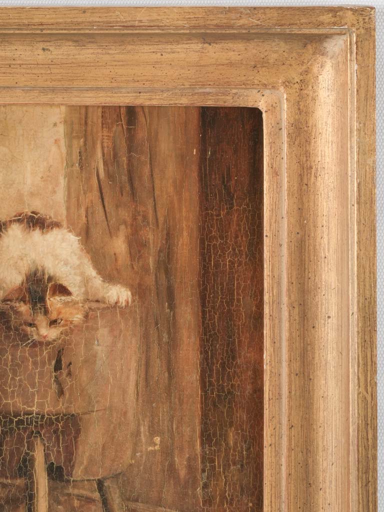 Antique French portrait of kittens watching a bird 18½" x  15¾"