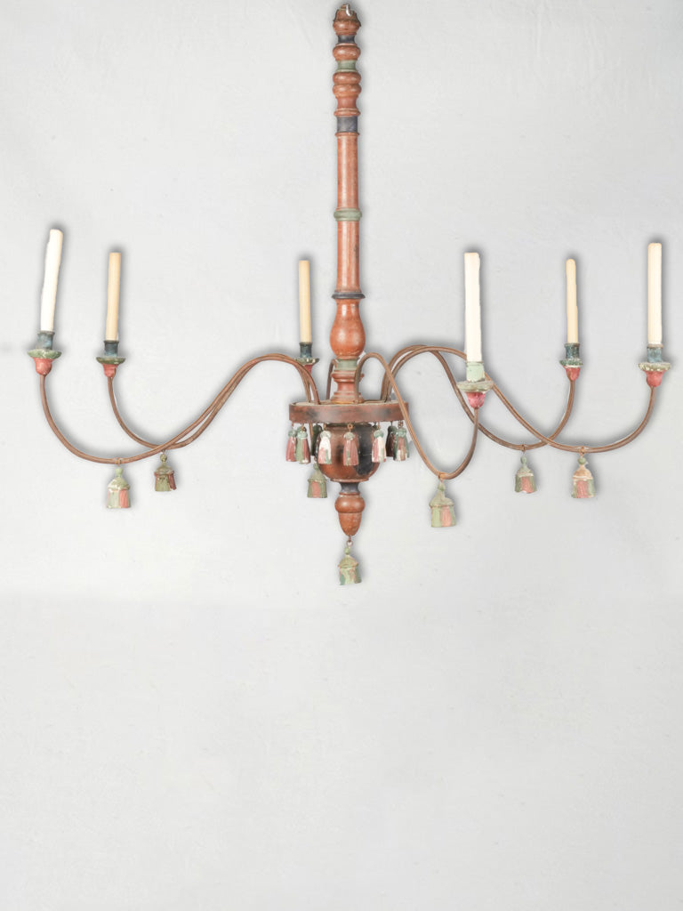 Vintage polychrome wooden chandelier