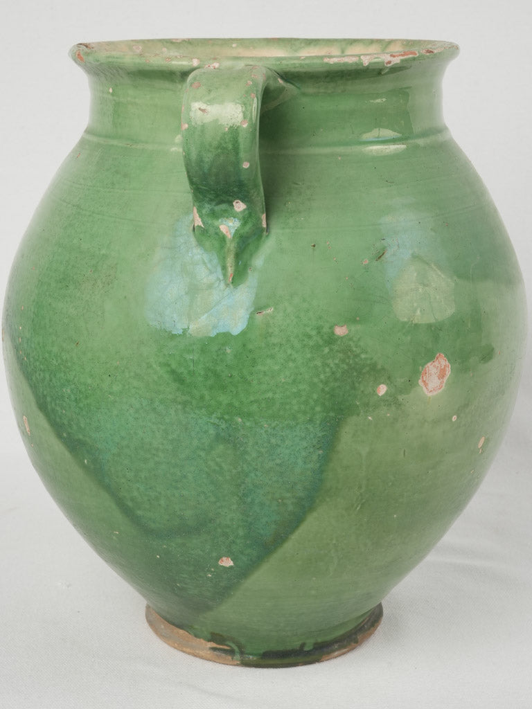 Rustic green glazed vintage storage crock