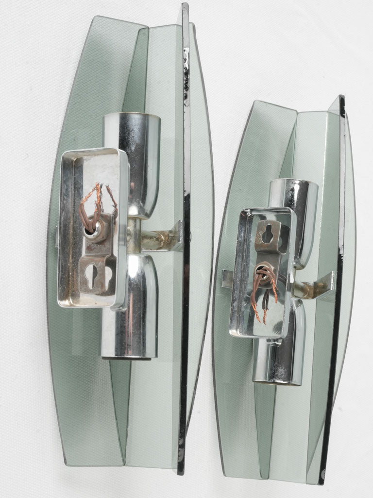 Sleek 1970s smoked glass sconces