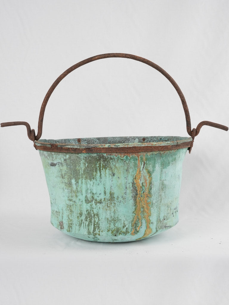 Antique copper cauldron w/ verdigris patina 20¾"