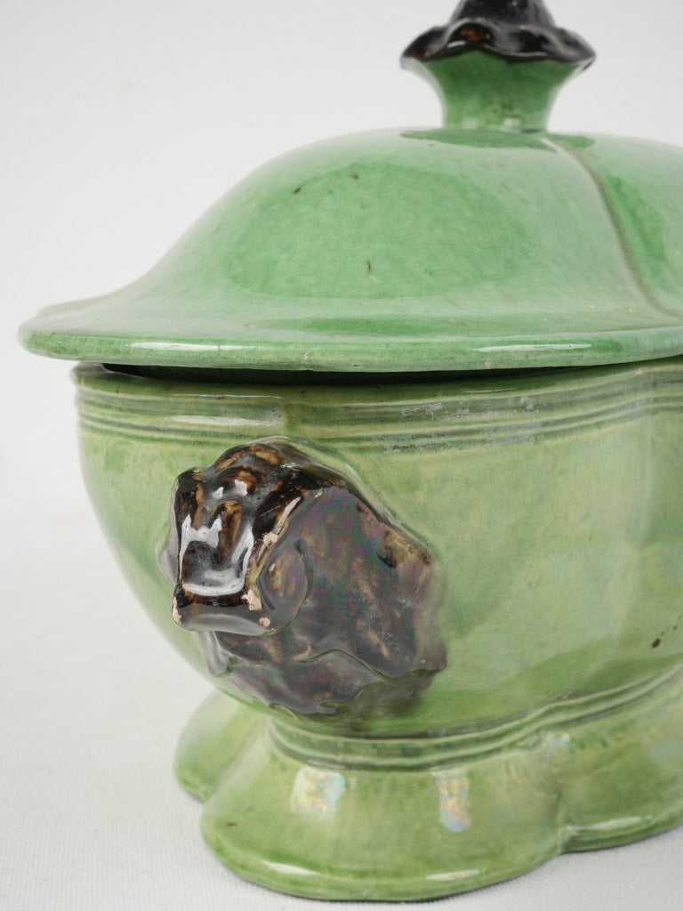 Charming rustic green ceramic soup tureen