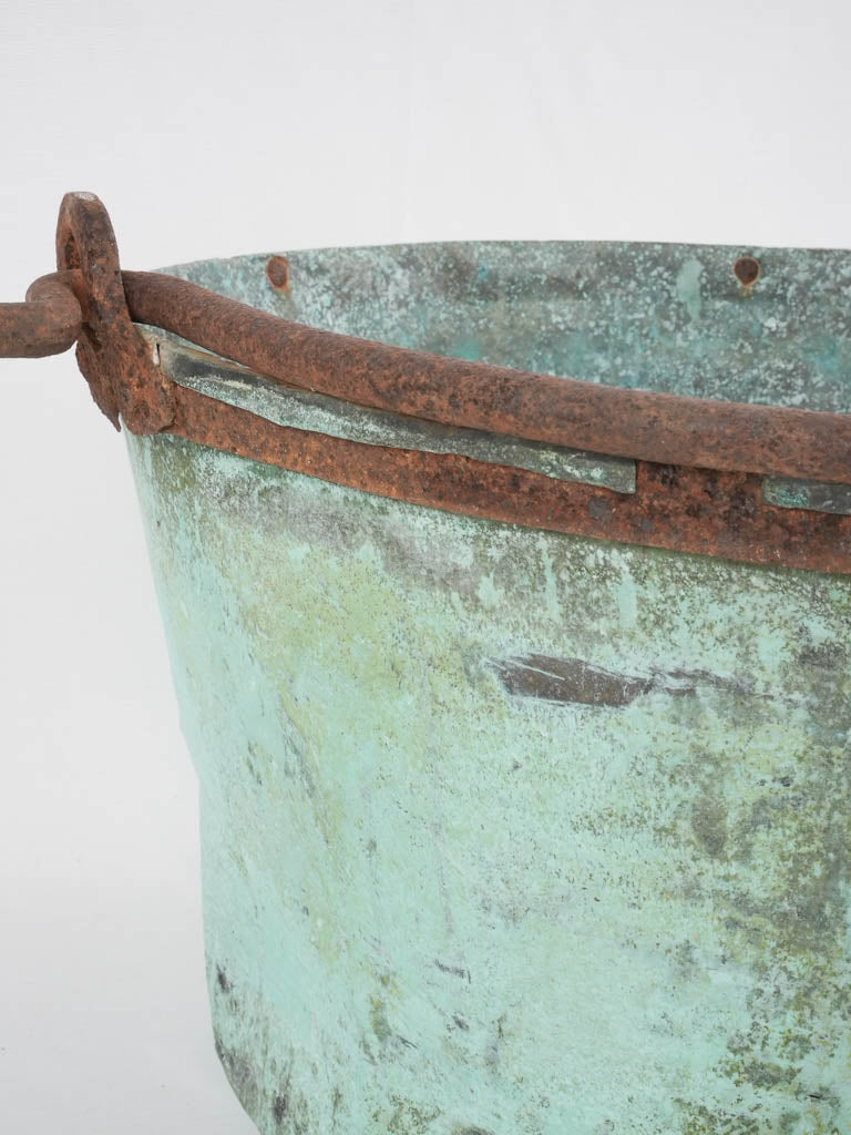 Antique copper cauldron w/ verdigris patina 20¾"