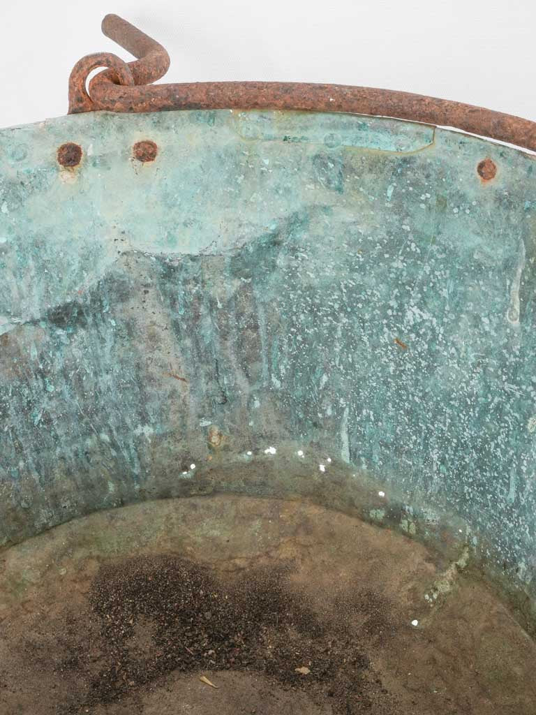 Antique copper cauldron w/ verdigris patina 20¾"