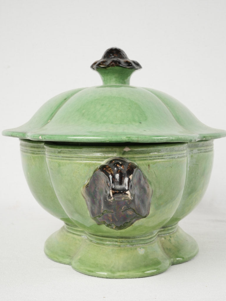 Traditional green oval stoneware tureen