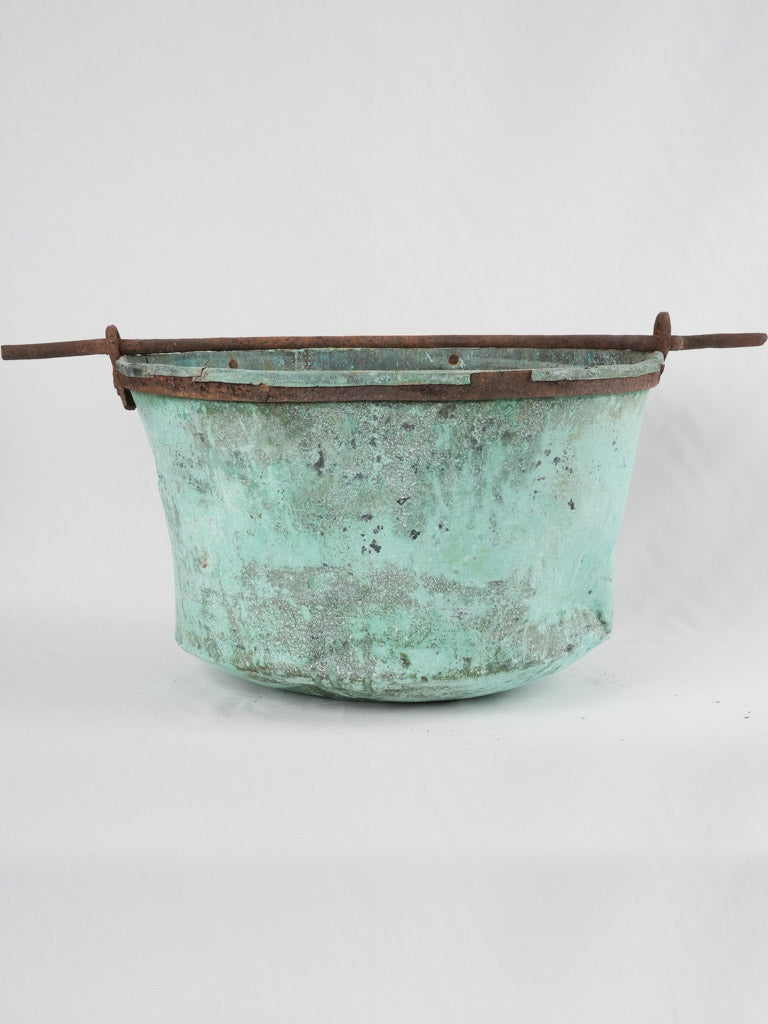 Antique copper cauldron w/ verdigris patina 20¾"