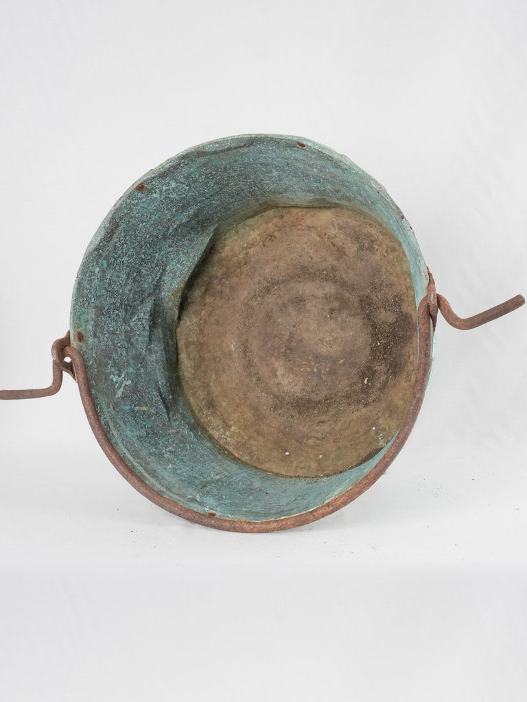 Antique copper cauldron w/ verdigris patina 20¾"