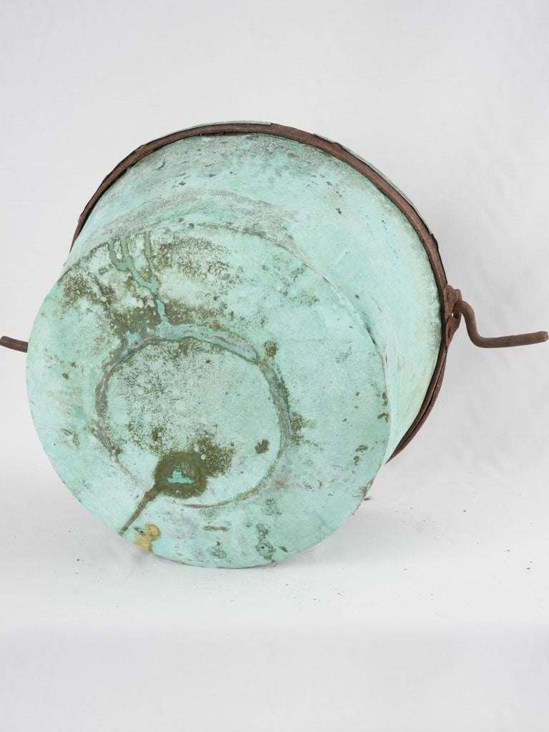 Antique copper cauldron w/ verdigris patina 20¾"