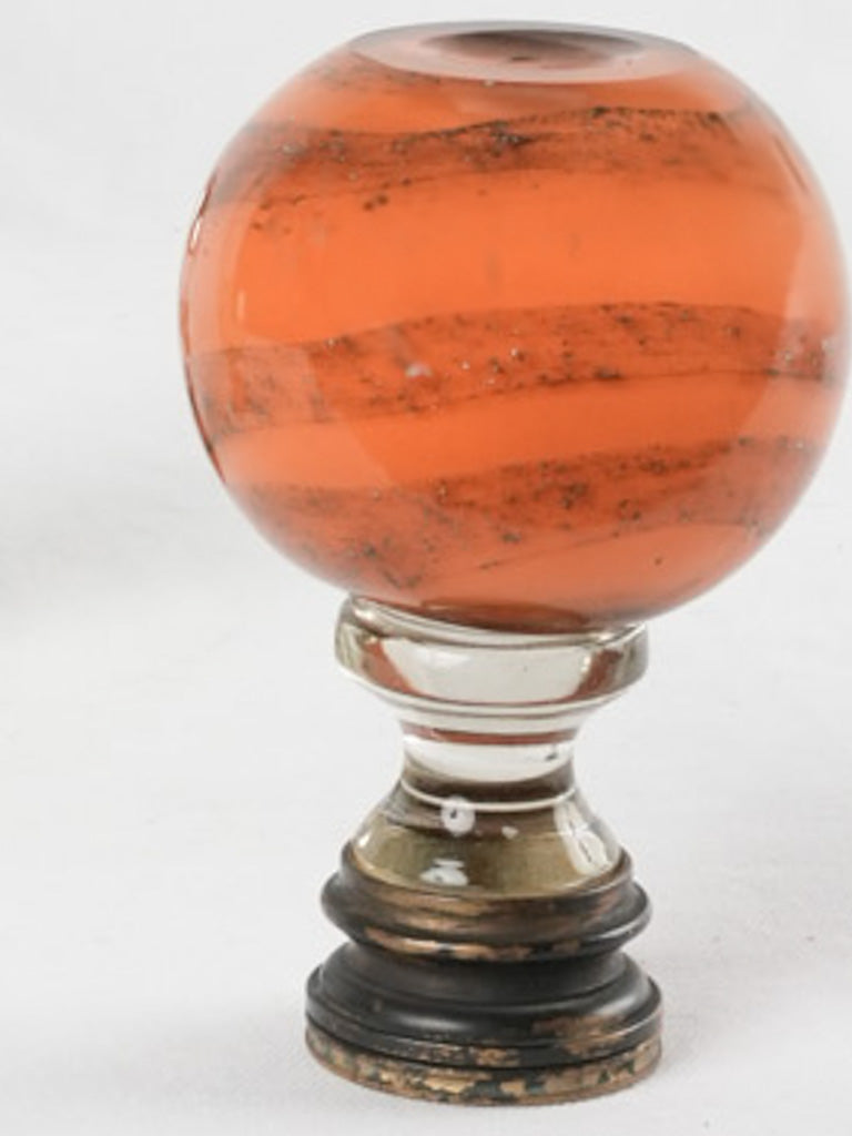 19th Century French Newel Cap in Tangerine Blown Glass