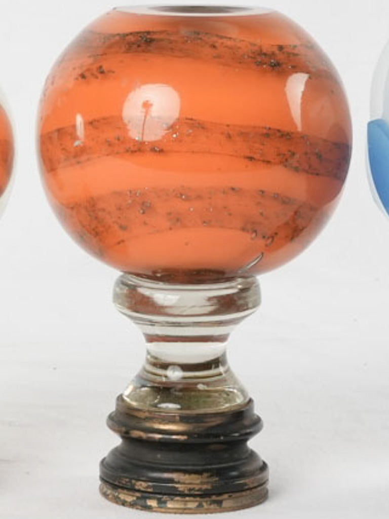 19th Century French Newel Cap in Tangerine Blown Glass