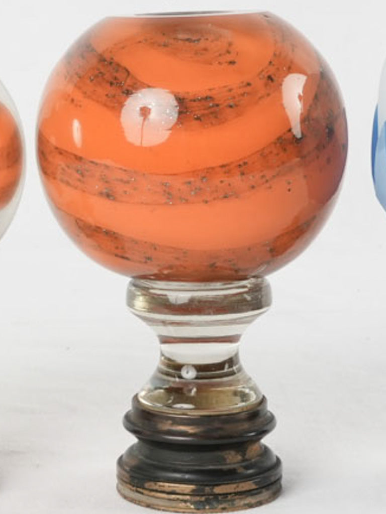 19th Century French Newel Cap in Tangerine Blown Glass