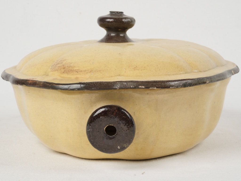 Distinctive Aged Yellow Ceramic Tureen