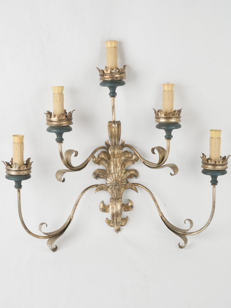 Antique silvered metal light fixtures