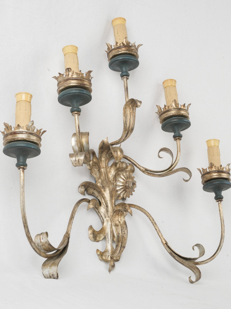 Theatrical silver and wood sconces