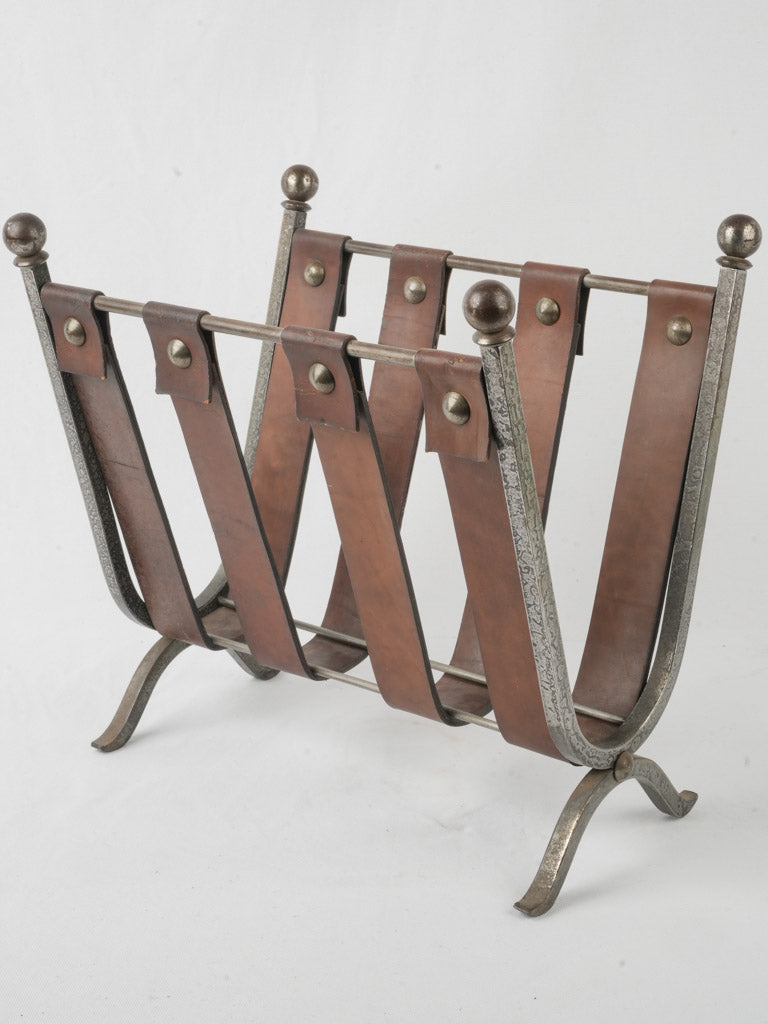 Mid-century leather magazine rack  