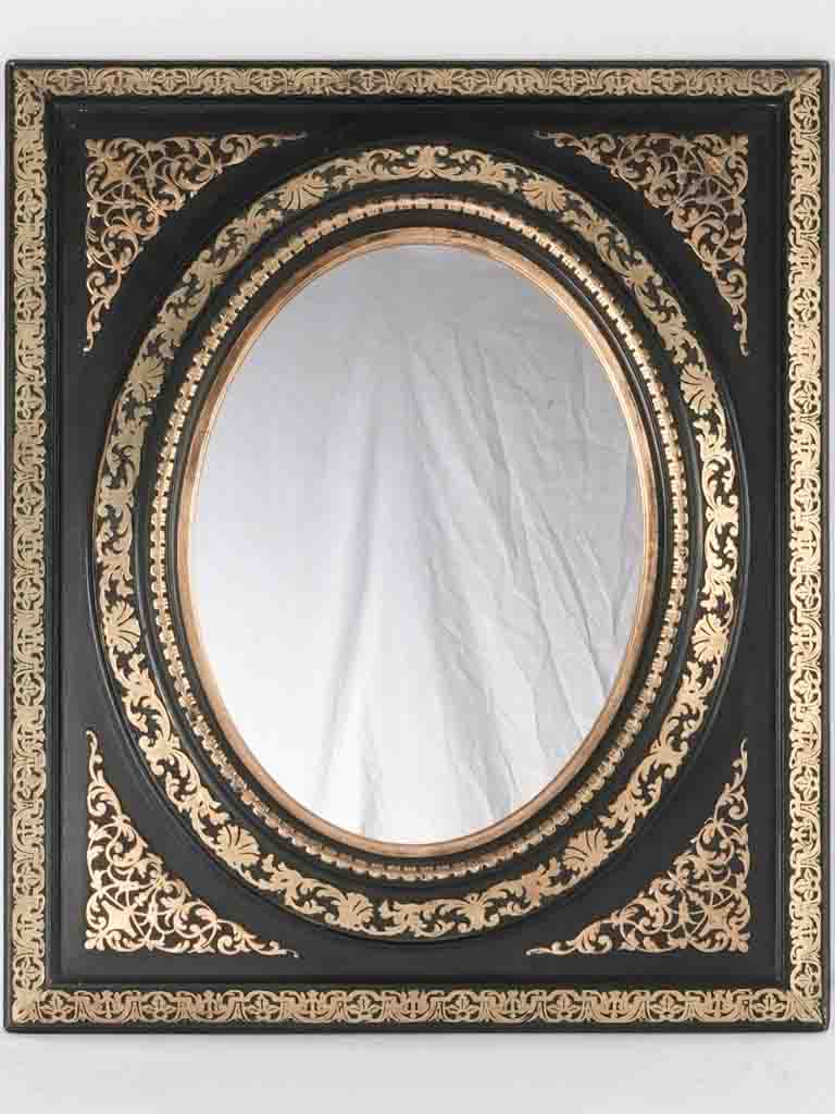 Black & gold Napoleon III mirror - oval medallion 21¾" x 22"