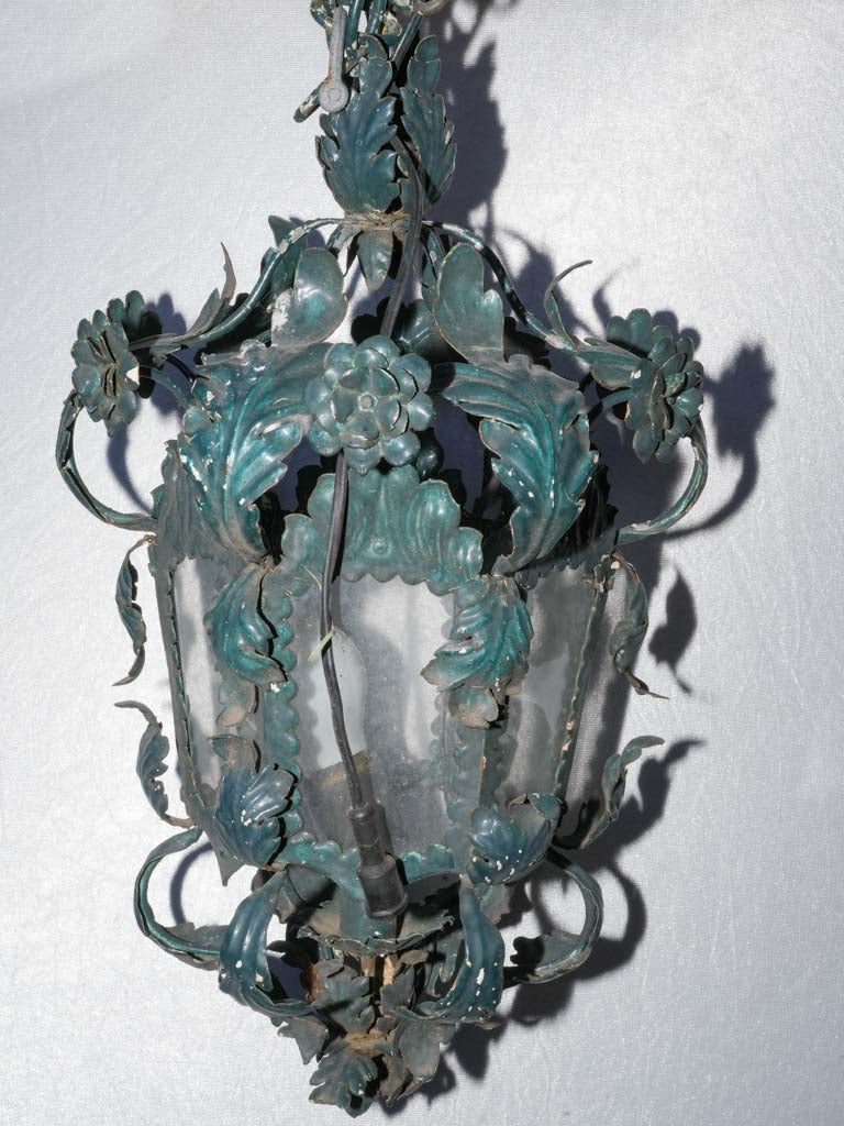 Aged dark teal tole lantern