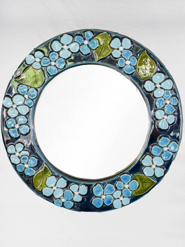 Vintage ceramic blue floral mirror
