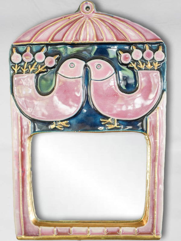 Vintage birdcage mirror, mid-century pink