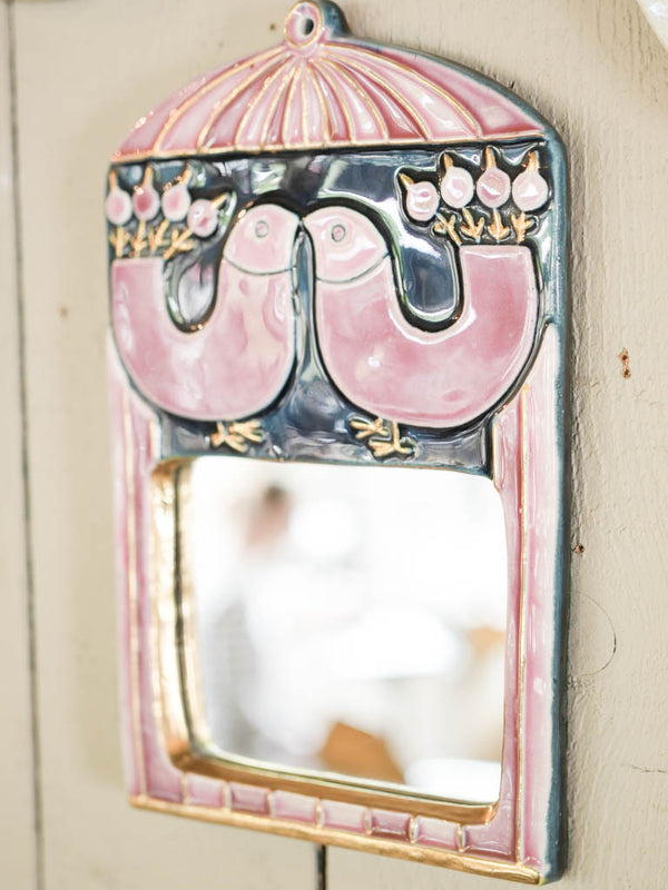 Elegant ceramic birdcage mirror, blush