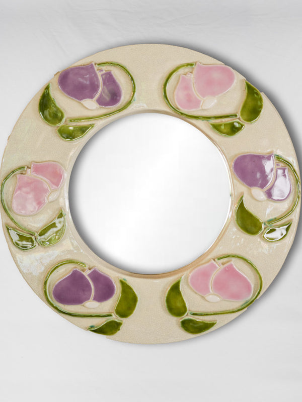 Vintage pink floral ceramic mirror